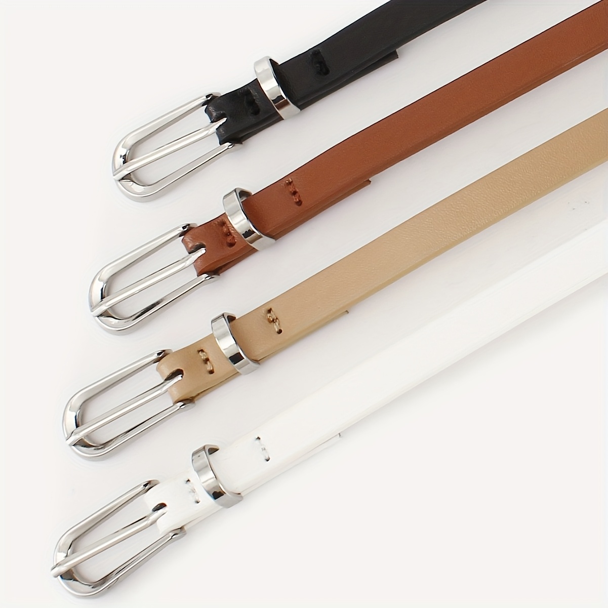 4pcs Solid Silvery Pin Buckle Belts Casual Business Style